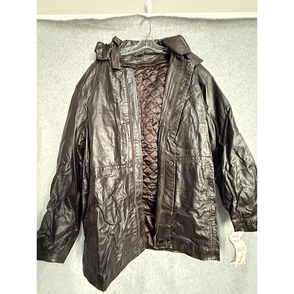 Irvine Park Coat Mens XLT Brown Leather Parka Hooded Full Zip‎ Quilted 4106TM